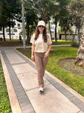 Crop beige con estampado blanco